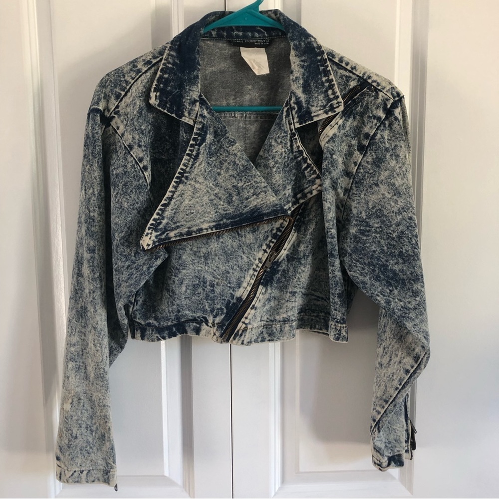 🪩 Vintage 80s Hollywood Blvd Denim Stone Wash Jean Jacket Women’s Medium Zipper